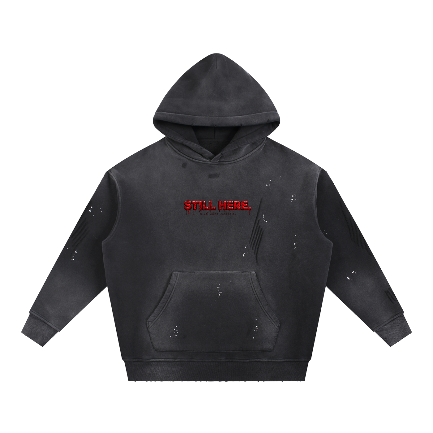 “STILL HERE” Vintage Washed Frayed Fleece Hoodie