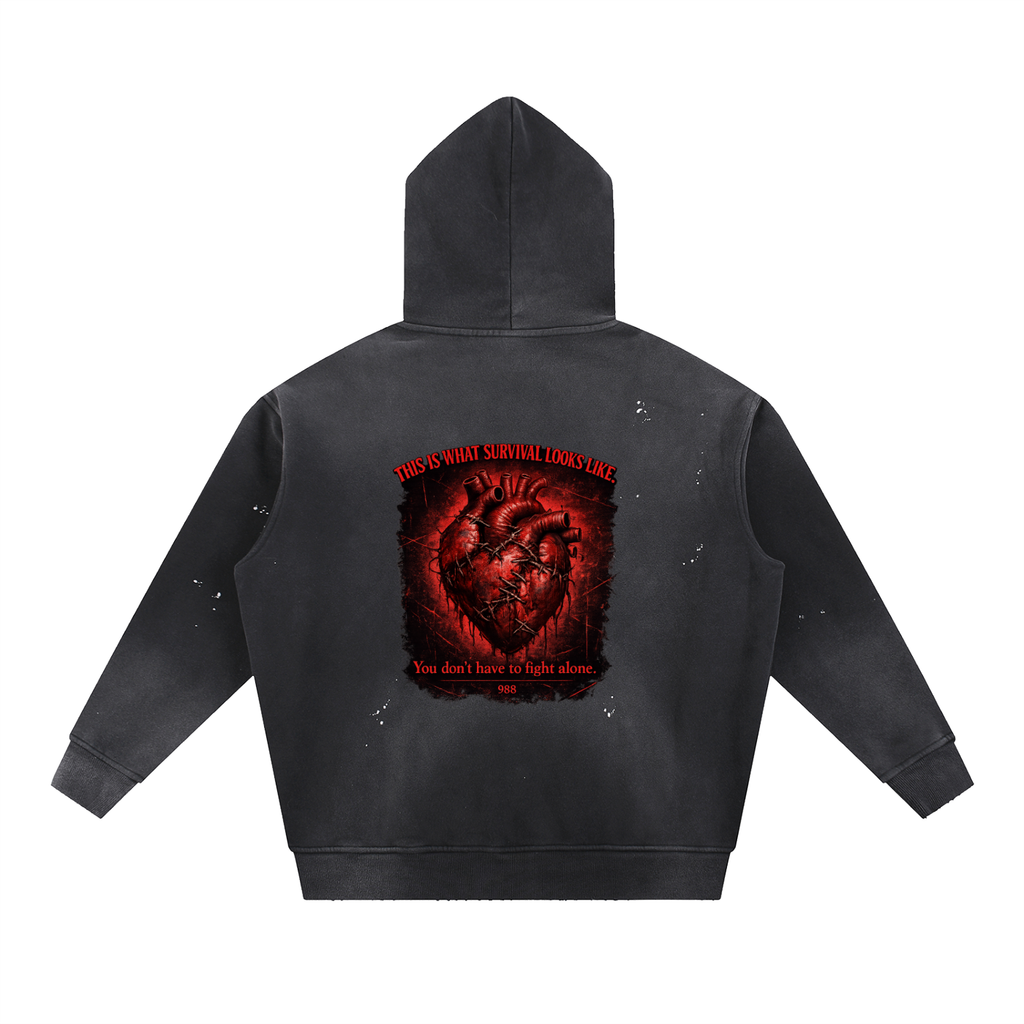 “STILL HERE” Vintage Washed Frayed Fleece Hoodie