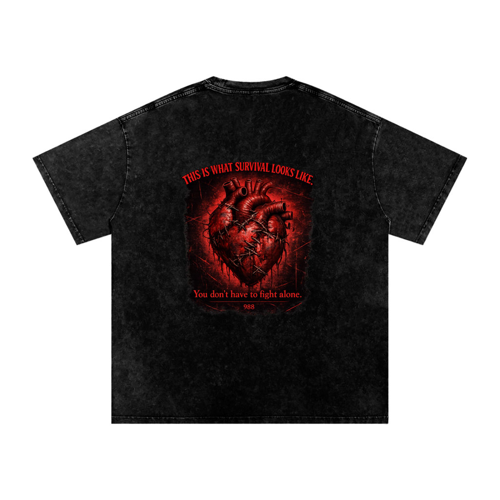 “STILL HERE” Oversized Snow Washed Cotton T-Shirt
